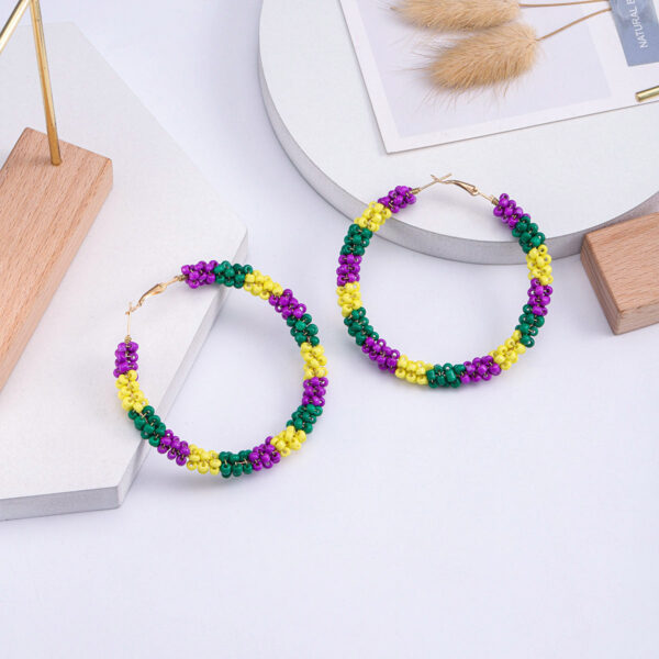Wholesale color woven alloy handmade rice beads earrings  trend Carnival design sense earrings