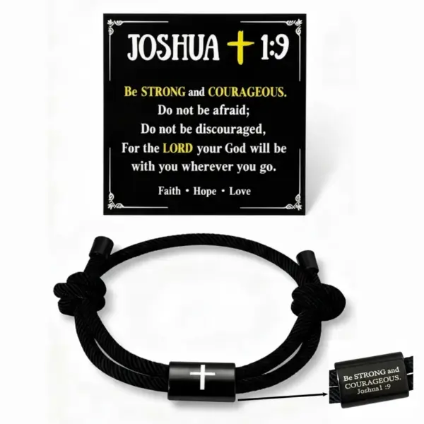 Wholesale Men's Cross Bracelet, Teenage Boy Gift, Religious Bible Verse Joshua 1:9 Black Cross Bracelet, Gift From Mom, Catholic Baptism, Confirmation, Birthday, Christmas Gift For Son, Grandson, Nephew