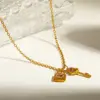 Wholesale Asymmetrical Key Necklace For Women In 304 Stainless Steel With 18K Real Gold Plating And Rhinestone Inlay, PVD Coated Cable Chain