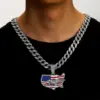 Wholesale Alloy Pendant Necklace Men's Independence Day Oil Drop Full Diamond American Flag Geometric Jewelry