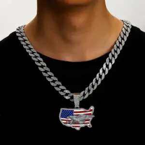 oly-e6b4689875a7977f984f6ed4fb47204c Wholesale Alloy Pendant Necklace Men's Independence Day Oil Drop Full Diamond American Flag Geometric Jewelry