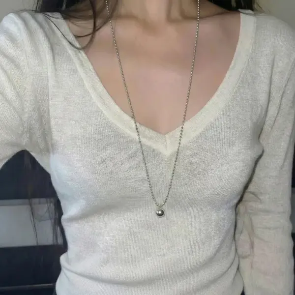 Wholesale 18K Gold Plated 304 Stainless Steel Vacuum Electroplating (In Furnace) Ball Handmade Good Luck Solid Round Bead Pendant Necklace For Women
