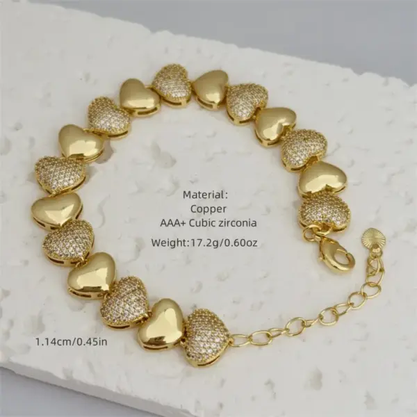 Wholesale Jewelry Retro Classic Style Geometric Heart Shape Copper Zircon 18K Gold Plated Inlay Bracelets