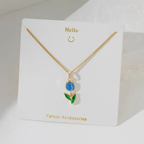 Wholesale PVD Coated Real Gold Plated 18K Gold Tulips 304 Stainless Steel Basic Simple Style Commute Waterproof Non Tarnish 304 Stainless Steel Lobster Trigger Clasp Closure Pendant Necklace