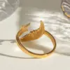 Wholesale 304 Stainless Steel Moon PVD Coated 18K Real Gold Plated Simple Style Classic Style Open Rings