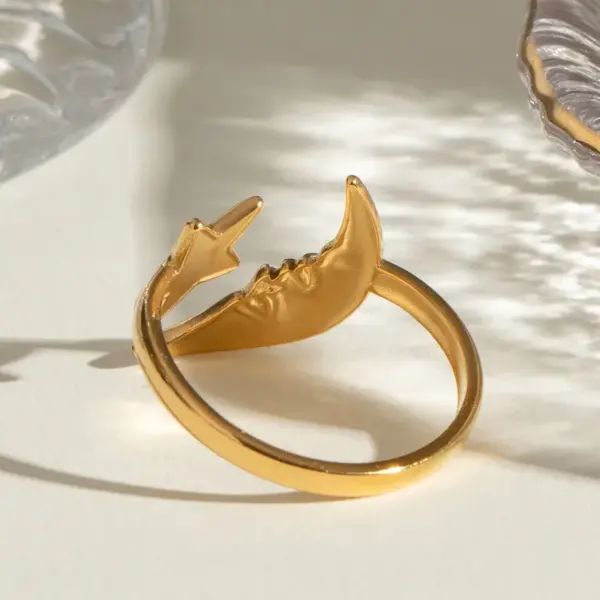 Wholesale 304 Stainless Steel Moon PVD Coated 18K Real Gold Plated Simple Style Classic Style Open Rings