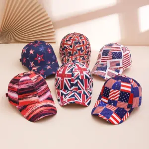 Wholesale Fashionable Printed Flag Baseball Cap Adjustable Hard Top Sunshade Performance Celebration Performance Daily Casual Polyester Fiber