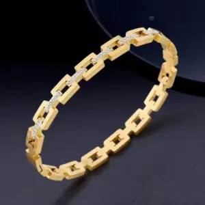 Wholesale Luxurious Square Titanium Steel Bangle For Women In Steel Color With Rhinestones And Electroplated Finish