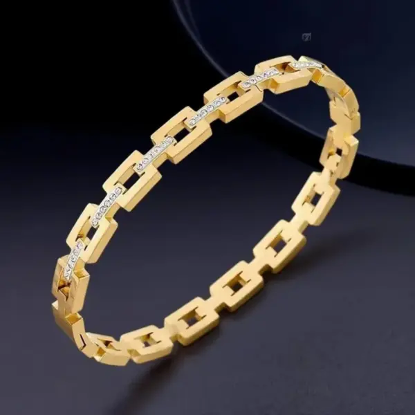 Wholesale Luxurious Square Titanium Steel Bangle For Women In Steel Color With Rhinestones And Electroplated Finish
