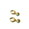 Wholesale Retro Faux Aged Texture Copper Ball Embedded Turquoise Elegant Personality Women's Earrings French Design Specialty Jewelry