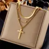 Wholesale Ig Style Simple Style Geometric Titanium Steel Plating Inlay Artificial Pearls Rhinestones Shell Necklace
