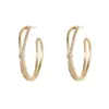 Wholesale C Shape Hoop Earrings For Women With Bezel Setting, Electroplated Copper And Zircon Inlay, Featuring 925 Sterling Silver Posts