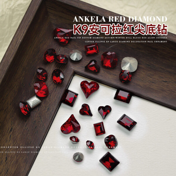 Wholesale Year K9 Ancora Red Nail Drill Jewelry Flash Heart Fat Square Oval Glass Shaped Nail Drill Jewelry