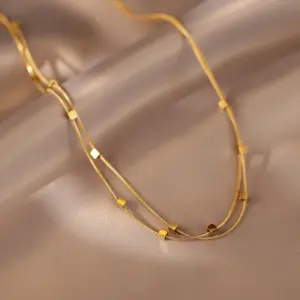 Wholesale 304 Stainless Steel Flower PVD Coated 18K Real Gold Plated Vintage Style Waterproof Non Tarnish Plating Inlay Box Chain Lobster Trigger Clasp Closure Gold Necklace