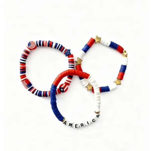 oly-e7396fadbef555a5a215aac684b98a5d Wholesale Trendy Festival Soft Clay Stacked Bracelet Fashionable Independence Day USA Bracelet Unisex Simple Style Letter/Number/Text Pattern - Nihaojewelry