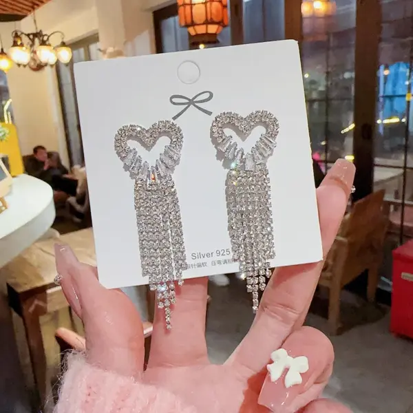 Wholesale 1 Pair Glam Heart Shape Copper Inlay Zircon Drop Earrings