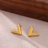 Wholesale 3pcs/set Victory V-shaped Jewelry Set 18K Gold Plated Waterproof Stainless Steel Necklace Earrings Bracelet Three-piece Set Simple Elegant Brand Style Jewelry Accessories Wholesale Christmas Birthday Gift Choice