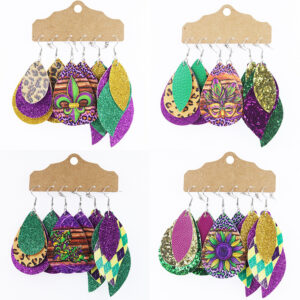 Wholesale Amazon explosions Carnival earrings multi-layer sequins water droplets leopard leather earrings set earrings spot