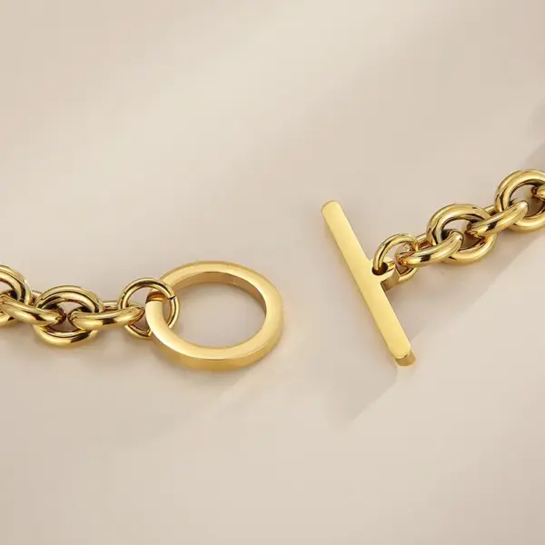Wholesale 304 Stainless Steel Geometric PVD Coated 18K Real Gold Plated Fashion Waterproof Non Tarnish Plating O-shaped Chain Gold Bracelets Necklace