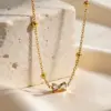 Wholesale Waterproof Cross Pendant Necklace For Women In 304 Stainless Steel With Zircon Inlay, 18K Gold Plated, 0.03µm Cable Chain