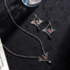oly-e77e4ef5da45cc70c5f17e45c2d0db56 Wholesale Halloween Bat Jewelry suit Gothic Vintage Exaggerated Black Bat Necklace Earrings suit Holiday Gift