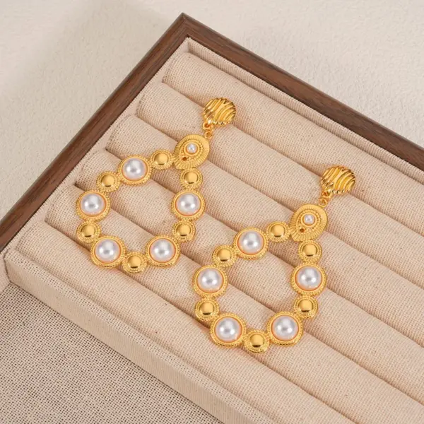 Wholesale Imitation Gold Plated 304 Stainless Steel Water Plated Artificial Gemstone Water Drop Hollow Vacuum Electroplated Waterproof Non-Fading Earrings For Women