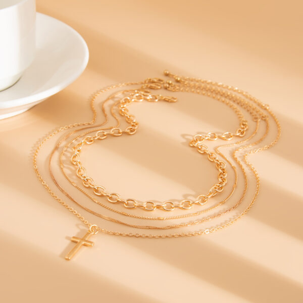 oly-e7b29bf93b5a1fa8e578a8339ec4ca5c Wholesale Simple Metal Cross Pendant Necklace Instagram Style All-match Multi-layer Chain Stacked Clavicle Chain for Women