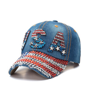 Wholesale Cross-border New Baseball Cap US Flag Denim Diamond-encrusted Election Event Cap Sunshade Sunscreen Cap Tide Cap