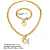 Wholesale Fashion Hip Hop 2 Piece Set - Stainless Steel Cuban Chain Necklace And Bracelet With Love Pendant OT Buckle Unisex Jewelry Gift