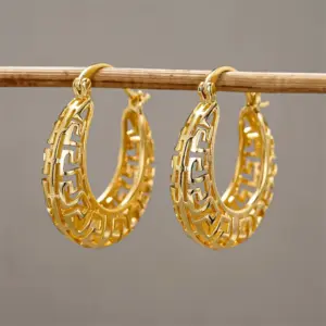 Wholesale Three-dimensional Geometric Earrings For Women In Copper With KC Golden Water Plating And 0.03µm Thickness
