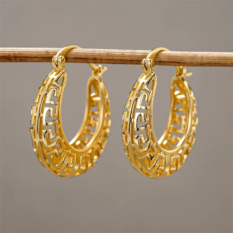 Wholesale Three-dimensional Geometric Earrings For Women In Copper With KC Golden Water Plating And 0.03µm Thickness