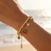 Wholesale Waterproof Non Tarnish Flowers Bracelet For Couples, 18K Real Gold Plated 304 Stainless Steel With Zircon Inlay And Snake Chain