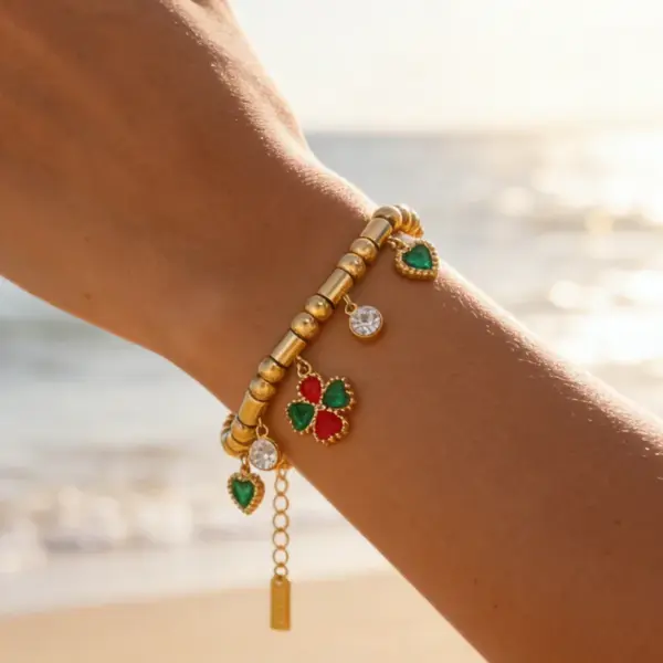 Wholesale Waterproof Non Tarnish Flowers Bracelet For Couples, 18K Real Gold Plated 304 Stainless Steel With Zircon Inlay And Snake Chain