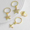 Wholesale AS Jewelry Hot Sale Full Zircon Copper Plated 18k Gold Ocean Style Starfish Whale Ring Rin82
