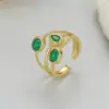 Wholesale Unisex U Shape Open Ring In Copper With 14K Real Gold Electroplated Finish Featuring May Birthstone Emerald