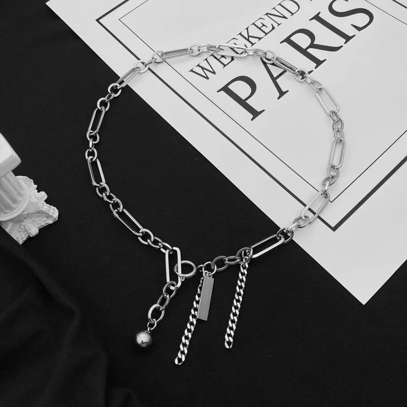 Wholesale Trendy Long Pendant Tassel Necklace Metal Chain Personalized Charm Polished Titanium Steel Unisex Geometric Pattern Party Accessory