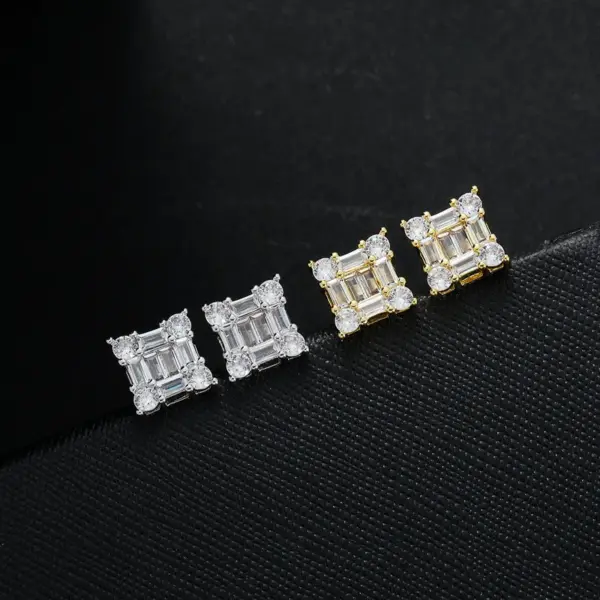Wholesale Square Zircon Stud Earrings Women's Simple Mix Match Copper Hiphop Style Ear Jewelry Print Other