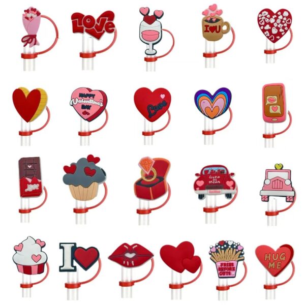 Wholesale Valentine's Day Love Series Reusable Soft Rubber Dust Plug DIY Drink Dust Plug Straw Cap