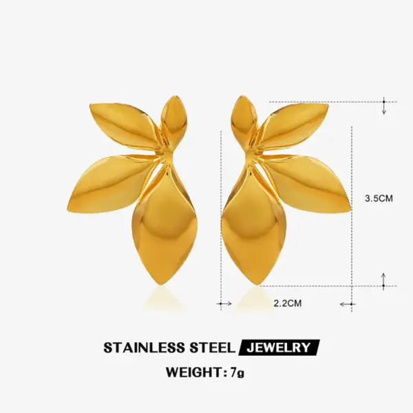 Wholesale Ion Plating (IP) 18K Gold Plated Leaf 304 Stainless Steel Simple Style Classic Style Waterproof Non Tarnish Ear Studs