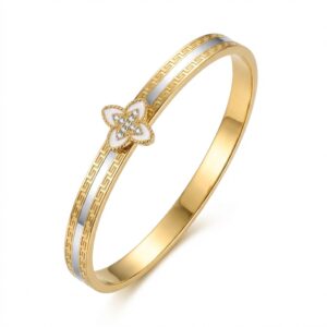 Four-flower white epoxy multi-diamond / True gold plating in full-body stainless steel furnace