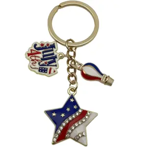 【kc Gold Blue American Independence Day Pointed Diamond Five-Pointed Star Flag Hot Air Balloon Keychain】-10.6g-ER1663