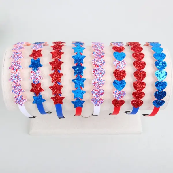 Wholesale Sequin Star Headband Onion Pink Heart-Shaped Headband Independence Day Party Hair Accessory For Women Simple