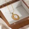 Wholesale Geometric Electroplated Necklace For Women In 201 Stainless Steel With Golden Plated Finish And Pearl Inlay On Snake Chain