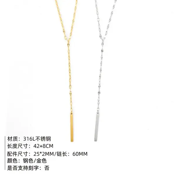oly-e8625b4c75c7c2fcd31c9cfbb8c05329 Wholesale Unisex Rectangle Necklace In 316 Stainless Steel With 14K Real Gold PVD Coated Plating And Box Chain