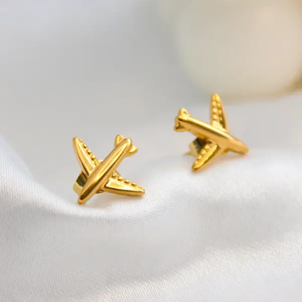 Wholesale 1 Pair Retro Airplane Plating 304 Stainless Steel 316 Stainless Steel 18K Gold Plating In The Furnace Ear Studs