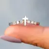Wholesale Women’s Cross Ring With Claw Setting, Copper Base With White K Water Plating, Featuring Zircon Inlay