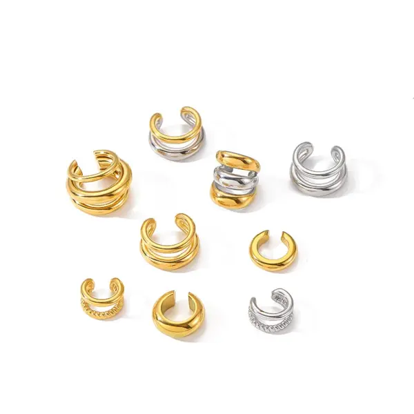 Wholesale PVD Coated Real Gold Plated 18K Gold C Shape Solid Color 304 Stainless Steel Simple Style Classic Style Waterproof Non Tarnish Ear Cuffs