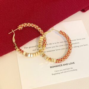 R1854 red diamond broken silver patchwork earrings