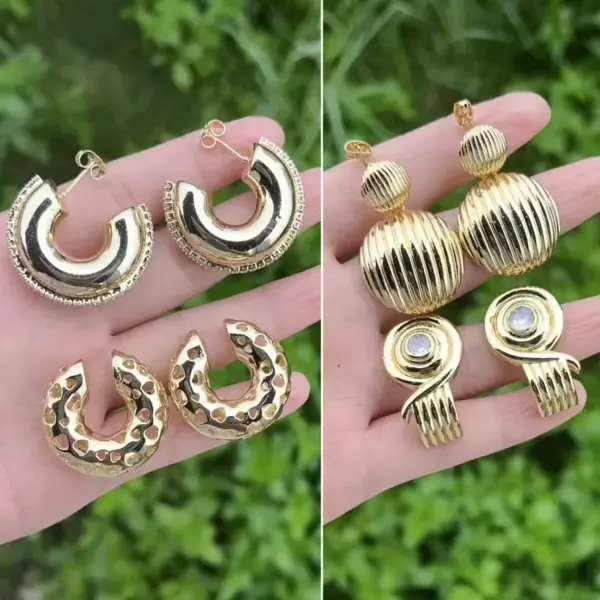 Wholesale 1 Pair/Package IG Style Modern Style C Shape Geometric Round Polishing Inlay Copper Zircon 18K Gold Plated Drop Earrings Ear Cuffs Ear Studs