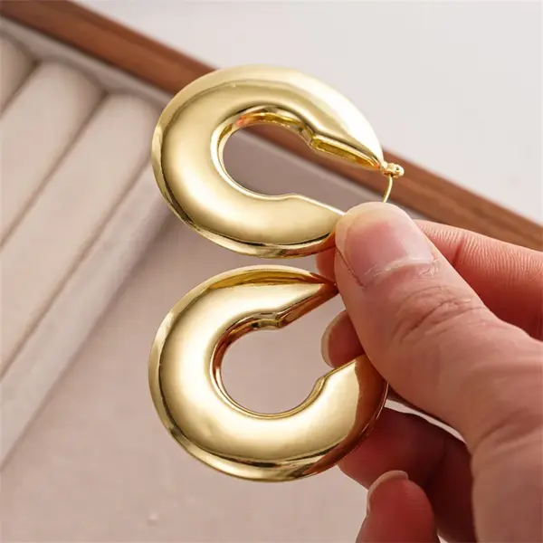 Wholesale Three-dimensional Geometric Earrings For Women In Copper With KC Golden Water Plating And 0.03µm Thick Coating